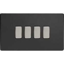 Varilight 10A 2 Way Gloss Jet Black Quadruple Switch