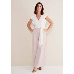 Phase Eight Kallie V Neck Frill Jumpsuit Rose/Ivory