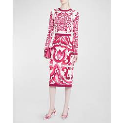 Dolce & Gabbana Majolica-print charmeuse midi dress tris_maioliche_fuxia