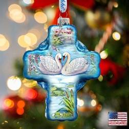 G.DeBrekht Love of Swans Cross Glass Holiday Splendor