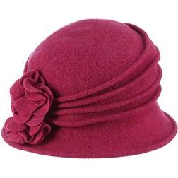 Scala Knit Wool Flower Cloche Hat - Berry