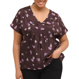 Kaffe Curve Kcjama Blus SS Dam - Brun/Lila/Blå Blomma