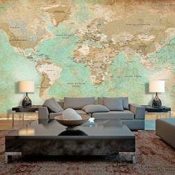 Artgeist Selvklæbende fototapet Turquoise World Map II 490 x 280 cm