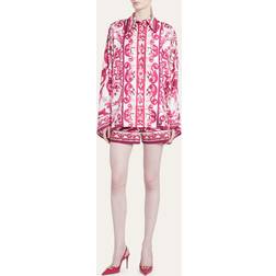 Dolce & Gabbana Maiolica Printed Twill Shirt With Slits tris_maioliche_fuxia