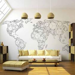 Artgeist Map of the World white solids fototapet hvid/sort print 270x350