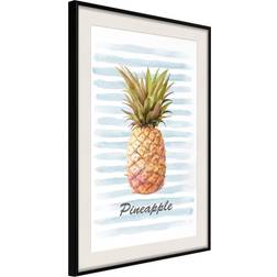 Artgeist Inramad Tavla Pineapple on Striped Background 30x45 Poster