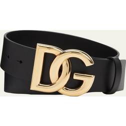 Dolce & Gabbana Men's DG-Logo Leather Buckle Belt BLACK/GOLD 38in