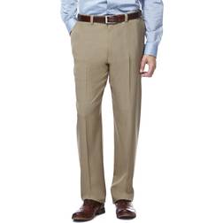 Haggar Men's Eclo Stria Expandable-Waist Plain-Front Dress Pant Taupe 38x34