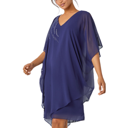 Roman Embellished Cold Shoulder Overlay Dress - Navy