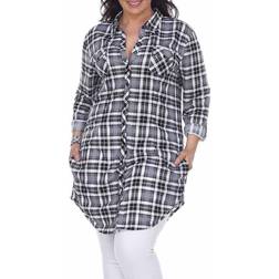 White Mark Piper Stretchy Plaid Tunic Top Plus Size - White/Black