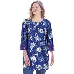 Woman Within Plus Crochet-Trim Three-Quarter Sleeve Tunic Tunic