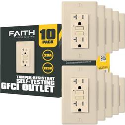 Faith 20-Amp 125-Volt GFCI Duplex Tamper Resistant Outlet, GFI Receptacle Indicator Light and Wall Plate, Ivory 10-Pack