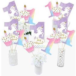 Big Dot of Happiness 1st birthday rainbow unicorn centerpiece sticks table toppers set 15