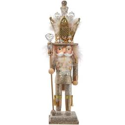 Kurt Adler Hollywood Platinum & Gold Glitter King Nutcracker Christmas Figurine