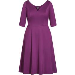 City Chic Cute Girl Elbow Sleeve Dress Plus Size - Plum