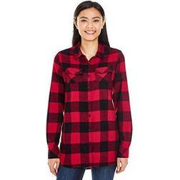 Burnside Womens Yarn-Dyed Long Sleeve Flannel Shirt 5210 -Red/Black -S