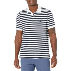 Nautica Classic Fit 100% Cotton Soft Short Sleeve Stripe Polo Shirt - Bright White