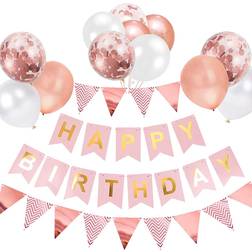 Yelyan Garlands Happy Birthday Banner Balloons Rose Gold