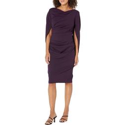 Betsy & Adam Jordan Short Scuba Crape Draped Back Dress - Mulberry