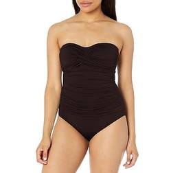 Anne Cole Twist Front Shirred One Piece - Black