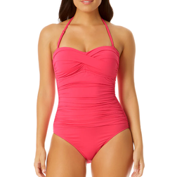 Anne Cole Twist Front Shirred One Piece - Hot Pinkie