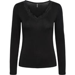 Pieces Barbera Lace Long Sleeved Top - Black