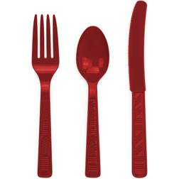 DecorRack Disposable Forks Knives Spoons Party Utensils Red 96 Pcs