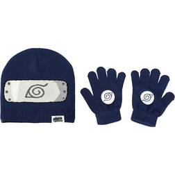 Kid's Naruto Hidden Leaf Village Beanie & Gloves Combo Blue/Gray/White