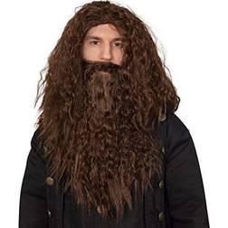 Skeleteen brown wig and beard brown wavy biblical costume accessories hair wig