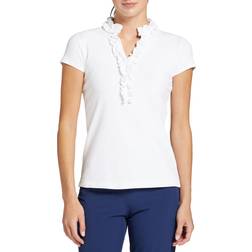 UPF Luxletic Frida Ruffle Polo Top Resort White