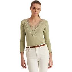 Lucky Brand Lace-trim Henley Top In Ranch Sage