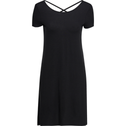 Only Damen Lockeres Shirtkleid Mini Basic Kurzarm Sommer Dress Rücken Ausschnitt Schnürung ONLBERA, Farben:Schwarz, Größe:XS