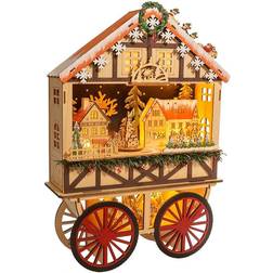 Kurt Adler Battery-Operated Light up Wood Wagon with Santa Christmas Village Figurine