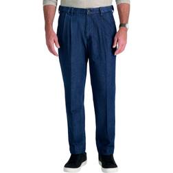 Haggar Men's Stretch Denim Classic-Fit Pleated Pants Med Stonewash Med Stonewash