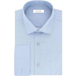 Calvin Klein Steel Men's Slim-Fit Non-Iron Performance Herringbone French Cuff Dress Shirt Blue Blue