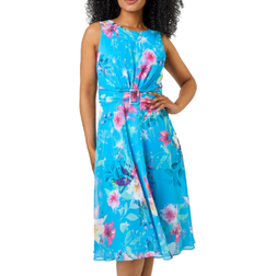 Roman Petite Floral Print Buckle Detail Dress - Turquoise