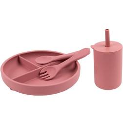 Baby Silicone Suction Feeding Set 4pc Dusty Rose