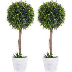 Homcom Potted Ball Tree Lavender Flowers Green Artificial Plant 2pcs