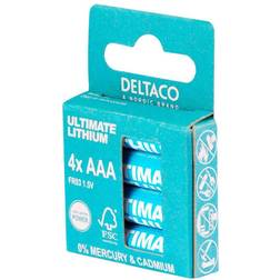 Deltaco Ultimate Lithium batteries, 1.5V, LR03/AAA size, 4-pack