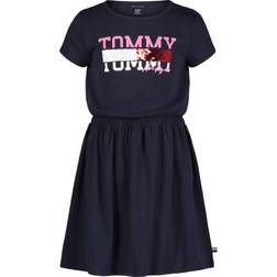 Tommy Hilfiger Girls' Short Sleeve T-Shirt Dress, Navy Sequin Splice