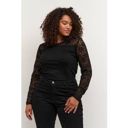 KAFFE CURVE Langarm-Shirt KClaura Damen Große Größen Bluse Langarm Spitze Oberteil Spitzenbluse Black deepL