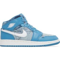 NIKE Air Jordan 1 Mid Washed Denim GS - Dutch Blue/White