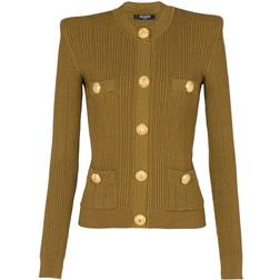 Balmain Knit Cardigan with Gold Buttons - Khaki