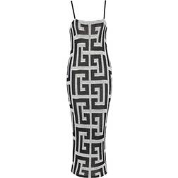 Balmain Long dress with thin straps in monogrammed jersey