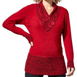 Roman V-Neck Overlap Button Detail Jumper - Red