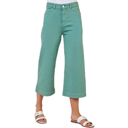 Roman Wide Leg Stretch Denim Culottes - Sage