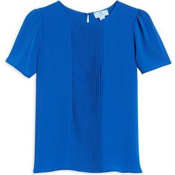 CeCe Women's Pin-Tucked Front Short Sleeve Crew Neck Blouse - Deep Royal Blue