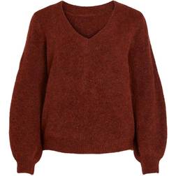 Vila V-neck Knit Sweater - Fired Brick