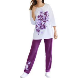 Woman Within Floral Tee and Pant Set - Plum Purple Floral Placement