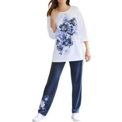 Woman Within Floral Tee and Pant Set - Navy Floral Placement